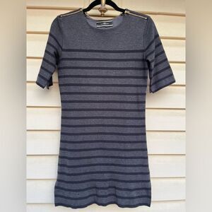 By Malene Birger gray/black stripes mini dress. Half sleeve, round neck,zipper,S